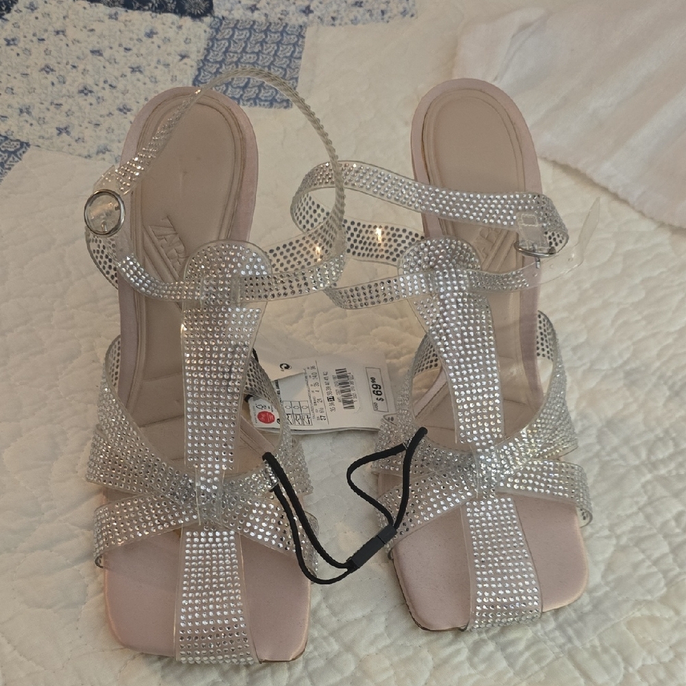 Zara Clear Silver Rhinestone Sandals